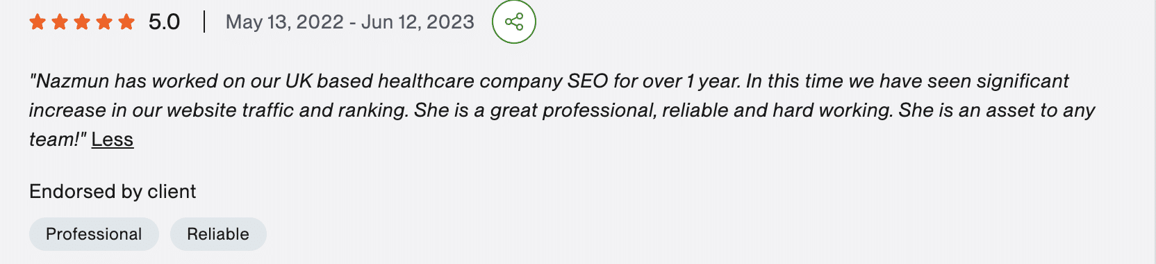 Client review for dermatology clinic SEO case study